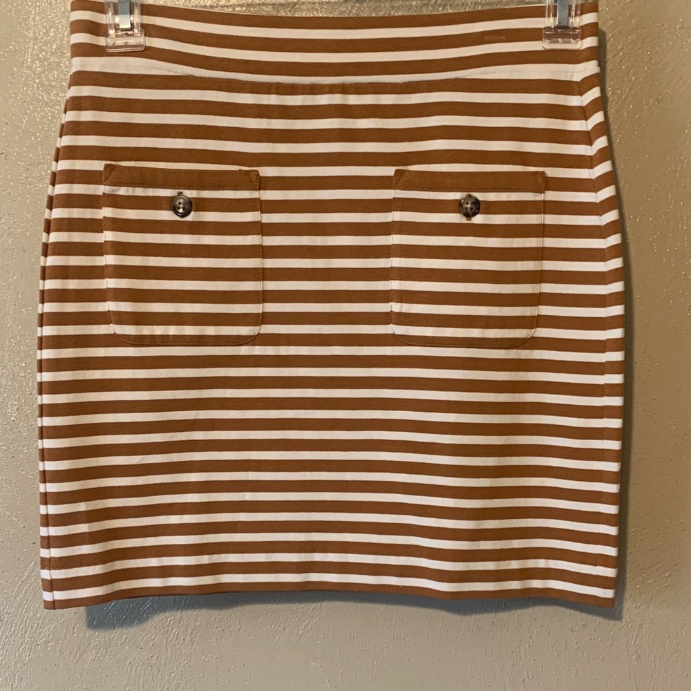 J. Crew size S Brown and White Striped Mini Skirt, Pockets NWT